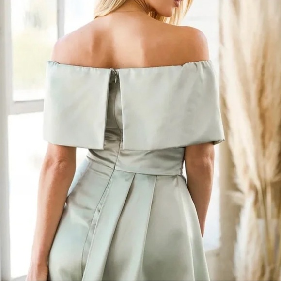 Lulus Womens Off the Shoulder Dress Asymmetrical Hem Satin Green - Picture 3 of 13